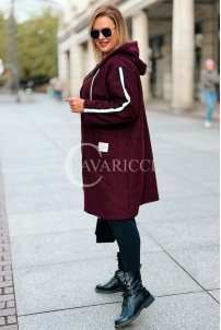 SARAH Damenmantel Plus Size Bouclé Mit Kapuze In Bordeauxrot