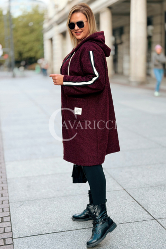 SARAH Damenmantel Plus Size Bouclé Mit Kapuze In Bordeauxrot