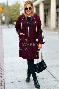 SARAH Damenmantel Plus Size Bouclé Mit Kapuze In Bordeauxrot