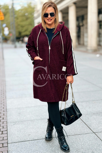 SARAH Damenmantel Plus Size Bouclé Mit Kapuze In Bordeauxrot