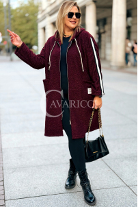 SARAH Damenmantel Plus Size Bouclé Mit Kapuze In Bordeauxrot