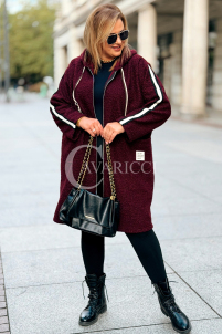 SARAH Damenmantel Plus Size Bouclé Mit Kapuze In Bordeauxrot