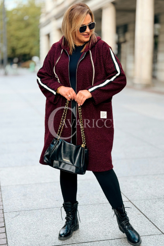 SARAH Damenmantel Plus Size Bouclé Mit Kapuze In Bordeauxrot
