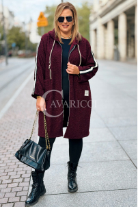 SARAH Damenmantel Plus Size Bouclé Mit Kapuze In Bordeauxrot