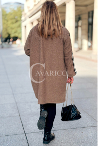 SARAH Damen Bouclé Mantel Plus Size mit Kapuze | Fango