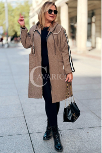 SARAH Damen Bouclé Mantel Plus Size mit Kapuze | Fango