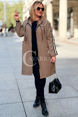 SARAH Damen Bouclé Mantel Plus Size mit Kapuze | Fango