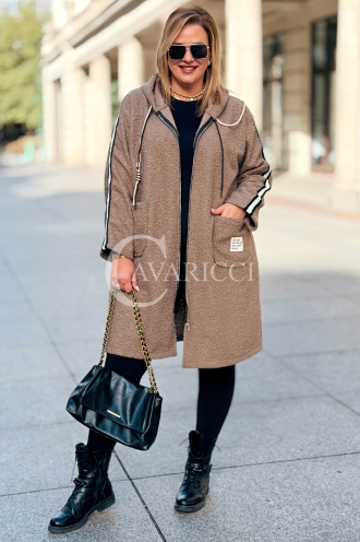 SARAH Damen Bouclé Mantel Plus Size mit Kapuze | Fango