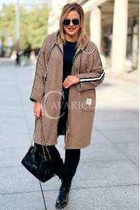 SARAH Damen Bouclé Mantel Plus Size mit Kapuze | Fango