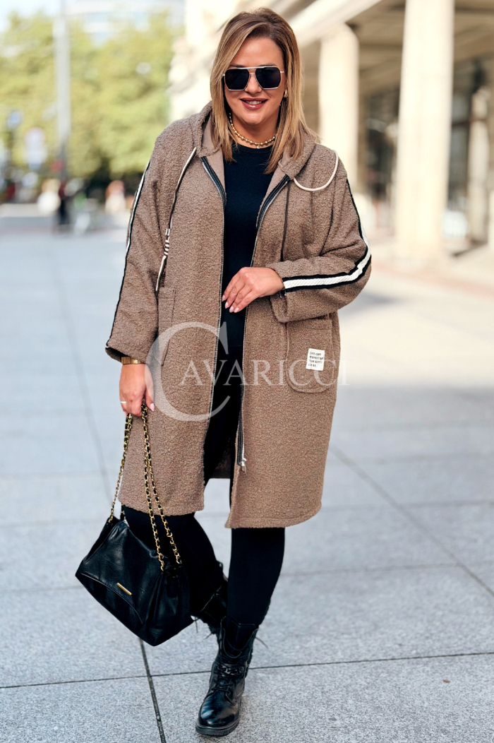 SARAH Damen Bouclé Mantel Plus Size mit Kapuze | Fango