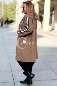SARAH Damen Bouclé Mantel Plus Size mit Kapuze | Fango