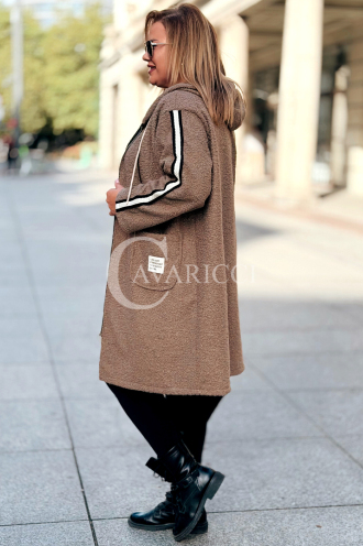 SARAH Damen Bouclé Mantel Plus Size mit Kapuze | Fango