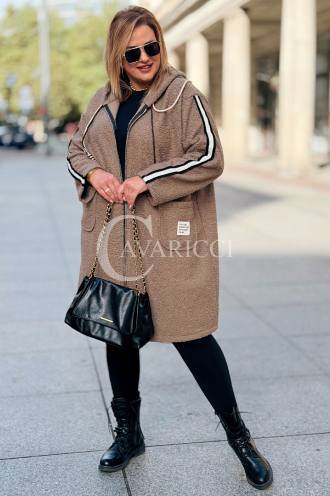SARAH Damen Bouclé Mantel Plus Size mit Kapuze | Fango