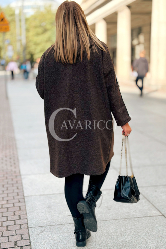 Damenmantel Plus Size Boucle Schokolade mit Reißverschluss