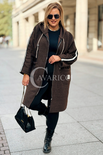 Damenmantel Plus Size Boucle Schokolade mit Reißverschluss