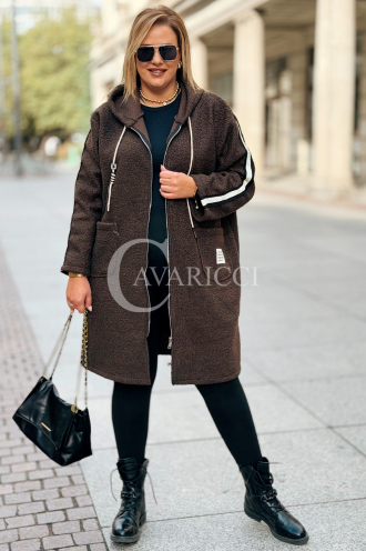 Damenmantel Plus Size Boucle Schokolade mit Reißverschluss