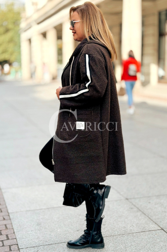 Damenmantel Plus Size Boucle Schokolade mit Reißverschluss