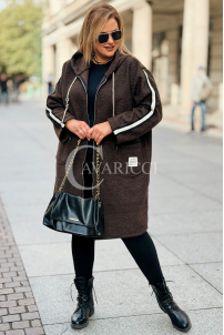 Damenmantel Plus Size Boucle Schokolade mit Reißverschluss