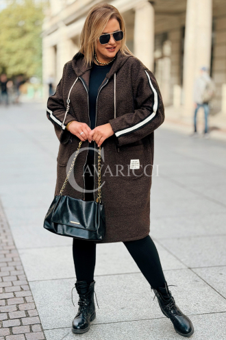 Damenmantel Plus Size Boucle Schokolade mit Reißverschluss