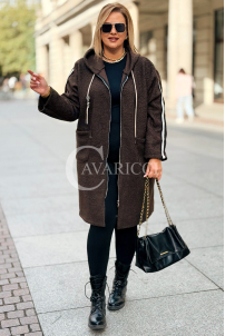 Damenmantel Plus Size Boucle Schokolade mit Reißverschluss