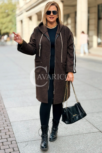 Damenmantel Plus Size Boucle Schokolade mit Reißverschluss