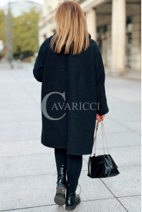 Schwarzer Boucle-Mantel Plus Size mit Kapuze | SARAH