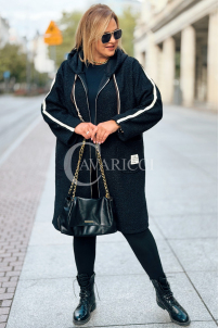 Schwarzer Boucle-Mantel Plus Size mit Kapuze | SARAH
