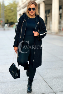Schwarzer Boucle-Mantel Plus Size mit Kapuze | SARAH