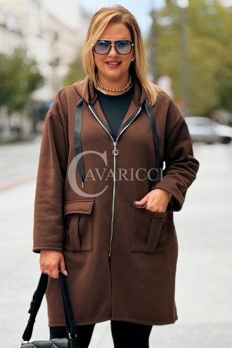 ANNEGRET Bluza Plus Size z Kapturem – Czekoladowa