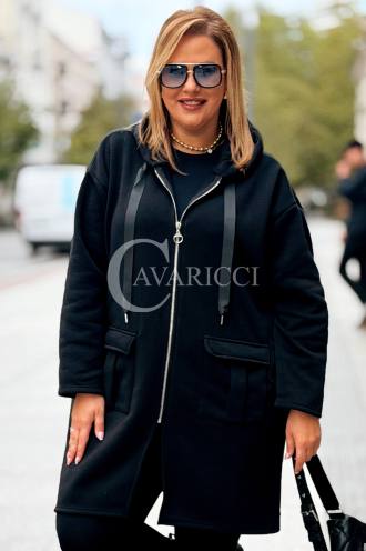 ANNEGRET Bluza Plus Size z Kapturem – Czarna | Zamek