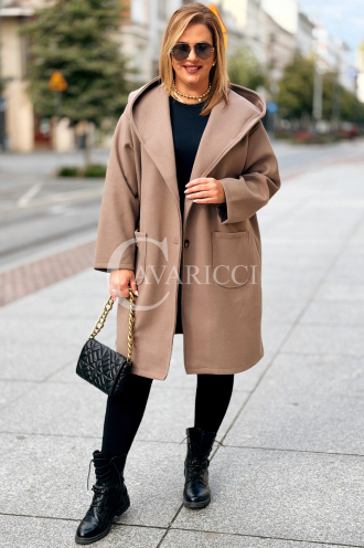 HELMINE Flauschjacke Plus Size mit Kapuze Fango