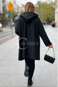 Schwarzer Fleece-Mantel Plus Size mit Kapuze