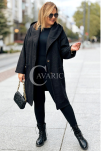 Schwarzer Fleece-Mantel Plus Size mit Kapuze