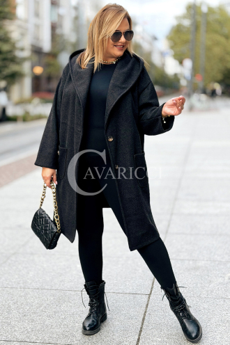 Schwarzer Fleece-Mantel Plus Size mit Kapuze