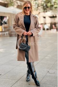 HERMESSA Eleganter Plus Size Mantel in Fango mit Gürtel