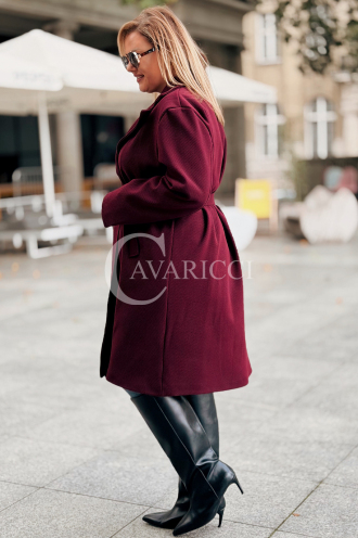 HERMESSA Mantel Plus Size Bordeaux mit Gürtel und Knöpfen