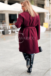 HERMESSA Mantel Plus Size Bordeaux mit Gürtel und Knöpfen