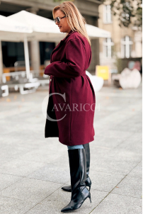 HERMESSA Mantel Plus Size Bordeaux mit Gürtel und Knöpfen