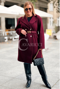 HERMESSA Mantel Plus Size Bordeaux mit Gürtel und Knöpfen