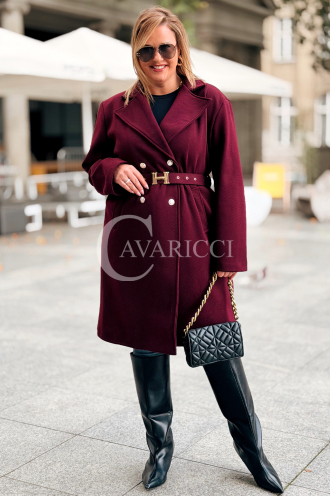 HERMESSA Mantel Plus Size Bordeaux mit Gürtel und Knöpfen