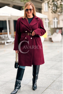 HERMESSA Mantel Plus Size Bordeaux mit Gürtel und Knöpfen
