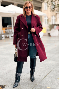 HERMESSA Mantel Plus Size Bordeaux mit Gürtel und Knöpfen