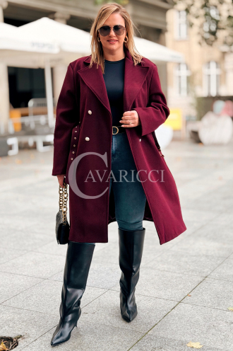 HERMESSA Mantel Plus Size Bordeaux mit Gürtel und Knöpfen