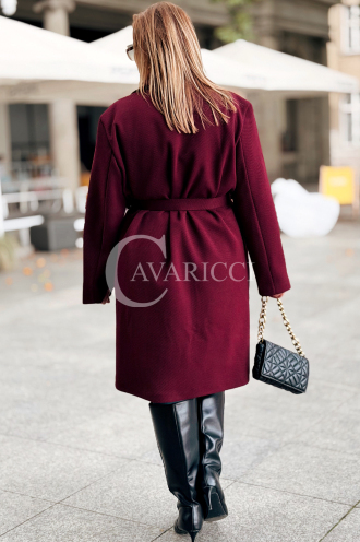 HERMESSA Mantel Plus Size Bordeaux mit Gürtel und Knöpfen