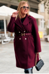 HERMESSA Mantel Plus Size mit Knöpfen, Taschen und Bindegürtel in Bordeauxrot