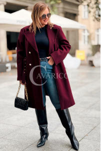 HERMESSA Mantel Plus Size Bordeaux mit Gürtel und Knöpfen