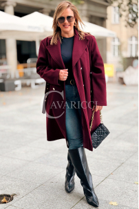 HERMESSA Mantel Plus Size Bordeaux mit Gürtel und Knöpfen