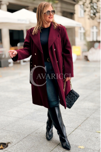 HERMESSA Mantel Plus Size Bordeaux mit Gürtel und Knöpfen