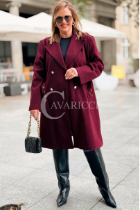HERMESSA Mantel Plus Size Bordeaux mit Gürtel und Knöpfen