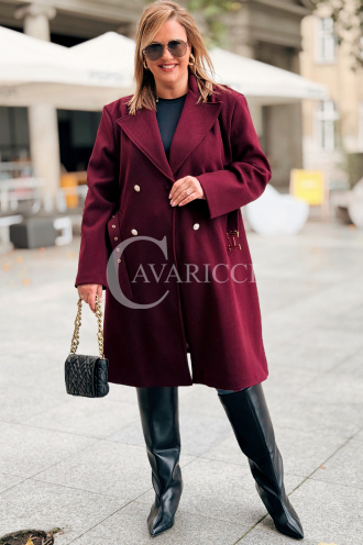 HERMESSA Mantel Plus Size Bordeaux mit Gürtel und Knöpfen